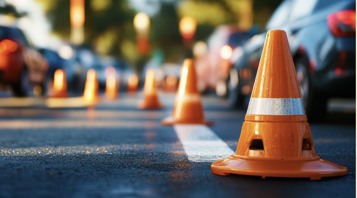 Traffic cones on a tarred road at a driving school in Cape Town
